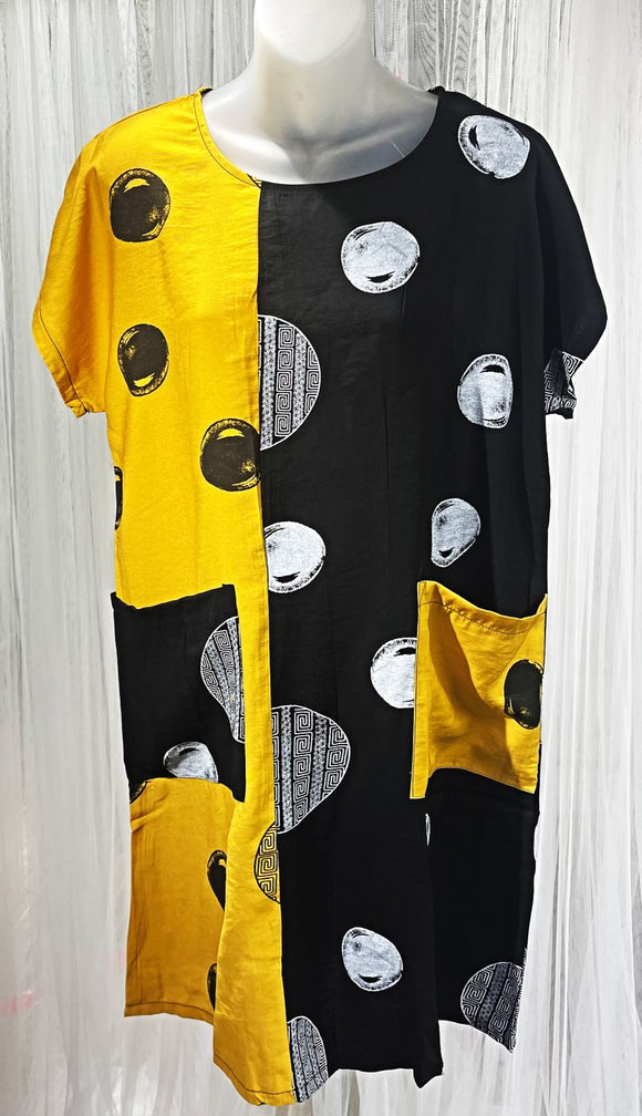 Dress w/pockets - Black/Yellow - A21641-1